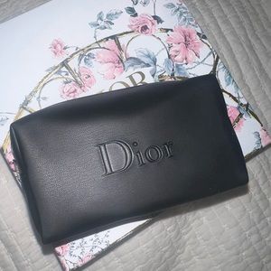 Dior black leather zipper pouch with silver dior star zipper